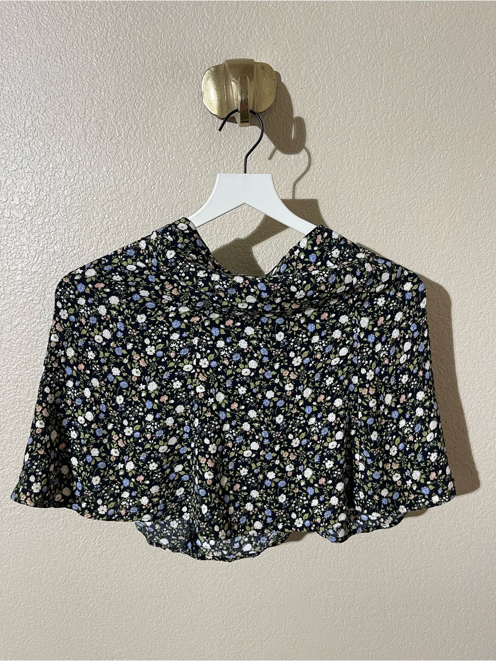 Reformation Black Floral Mini Skirt with Blue & White Blossoms